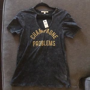 Distressed Grey V-neck T-shirt Champagne Problems